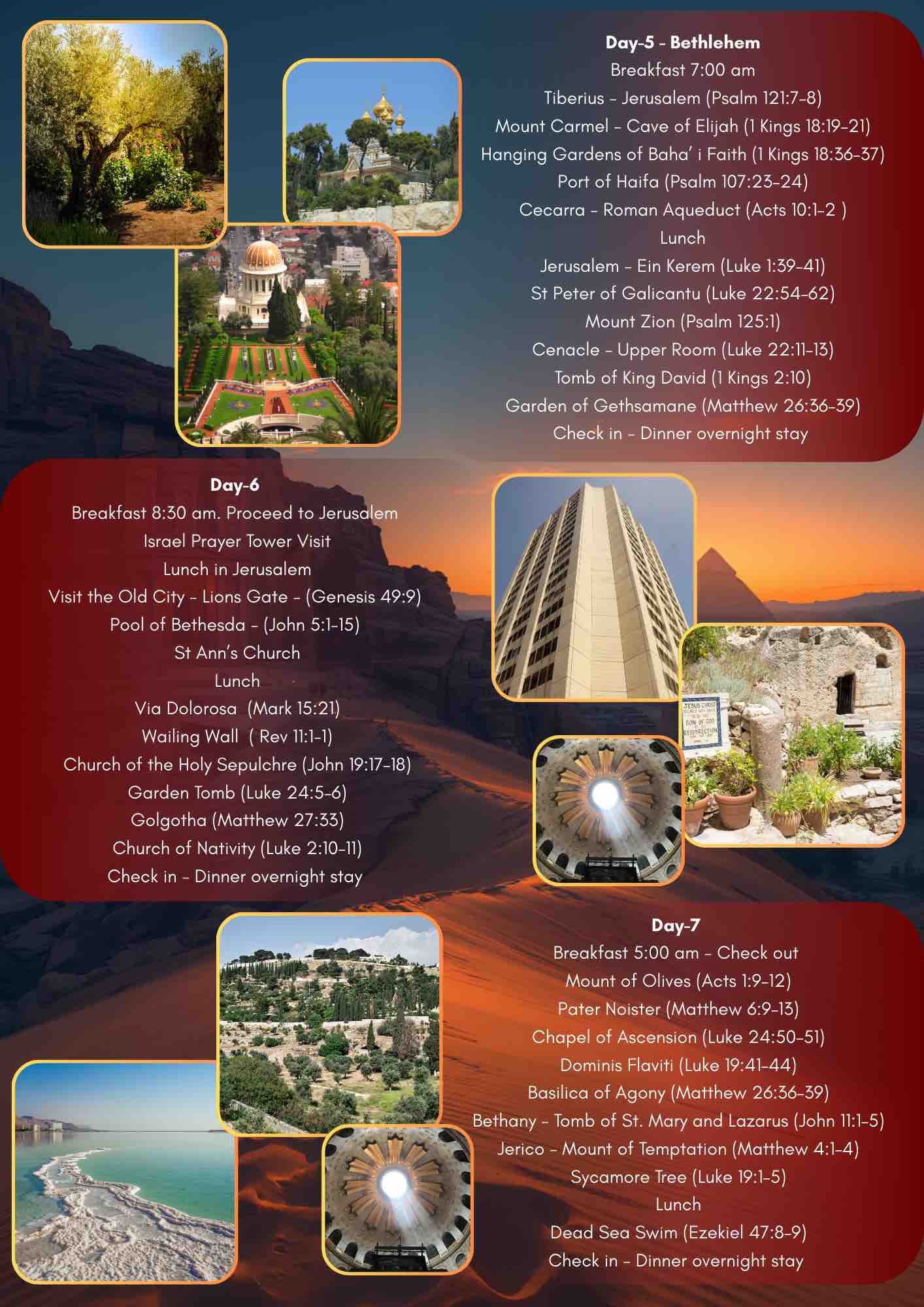 Holy Land Tour itinerary days 4-6