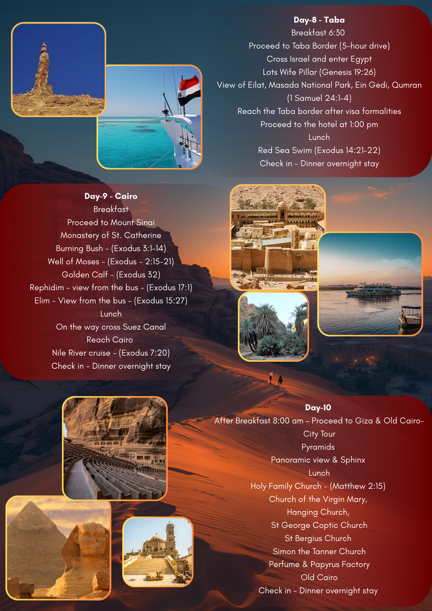 Holy Land Tour itinerary days 7-9